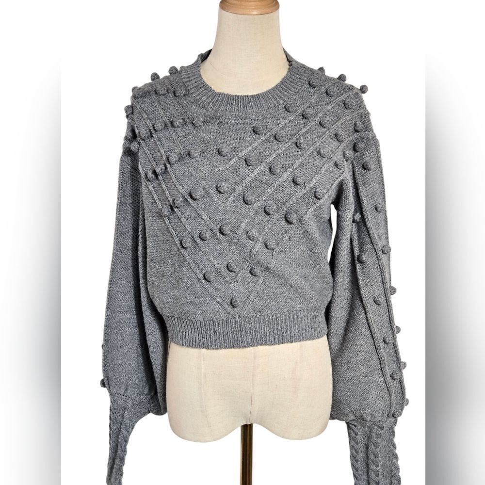 Vestique Gray Cropped Pom Sweater